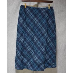 Eddie Bauer Blue Wool Blend Plaid Midi Skirt – Size 8